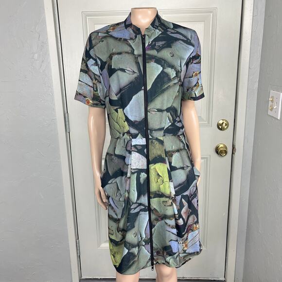 & Other Stories Women's Dress 38 Printed Pockets Zip Floral Short Sleeve M3-11 - Picture 1 of 7